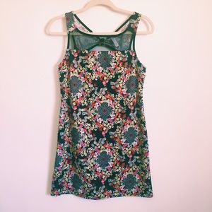 Floral Sleeveless Dress with Mesh Detail
